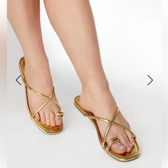 Gold Strappy Sandals flat sandals - Picture 1 of 5